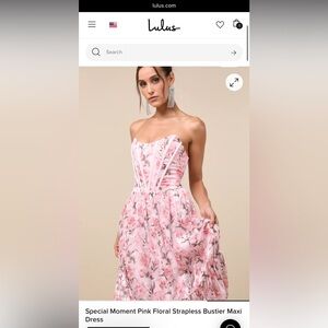 Lulu's Special Moment Pink Floral Strapless Bustier Maxi Dress